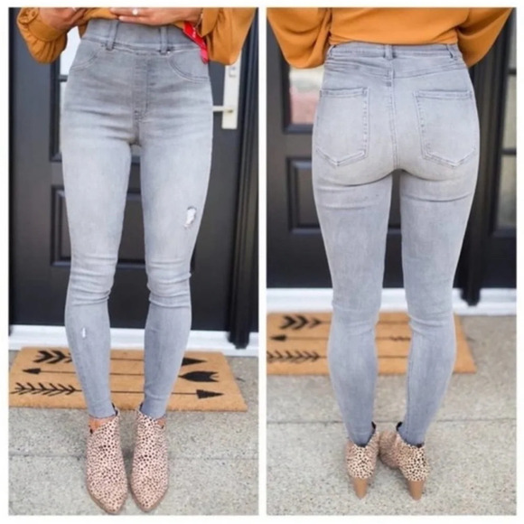 Spanx Distressed Ankle Skinny Jeans Vintage Gray High Rise Waisted NEW Small - Picture 2 of 15